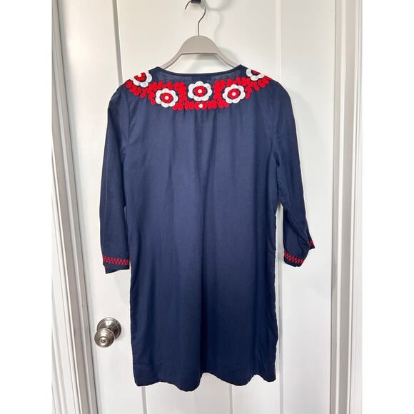 J. Crew Women's Red Embroidered Floral Beach Cover-Up Tunic Dress Blue Small - Picture 6 of 11